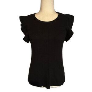 Tahari Solid Black Rubber Knit Crew Neck Tank Top Sweater Medium